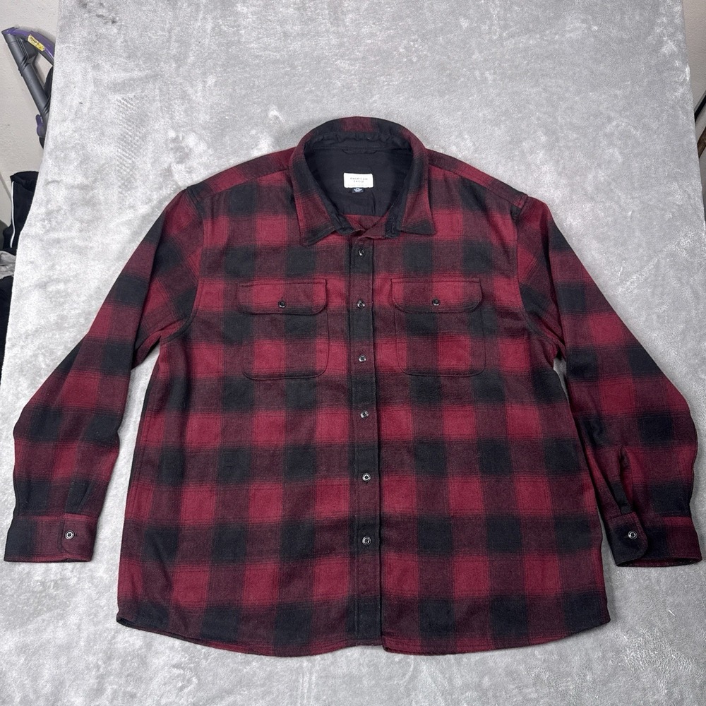 American Eagle Shirt Men XXL Buffalo Plaid Shacket Outdoor Heavy Flannel Red